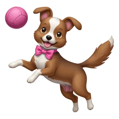 girly dog with a pink bow jumping in the air to catch a ball sticker