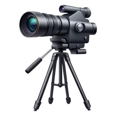 Create an emoji for video recording. Show a  single lens video camera on tripod, symbolizing the act of filming. Use modern, professional colors. Do not include any emojis or smiley faces. Make the background transparent. sticker