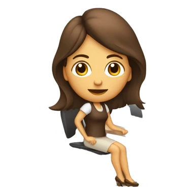 mujer con pelo largo y marron trabajando en la computadora mirando de frente  sticker