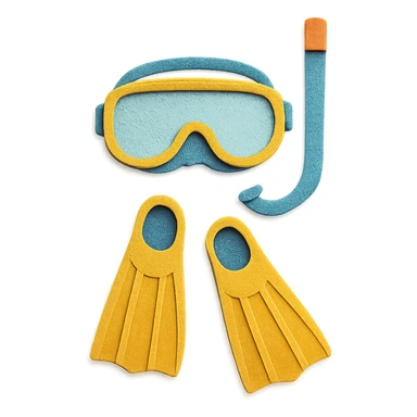 snorkel and flippers arranged as a flat lay with bright colors in paper-craft style sticker