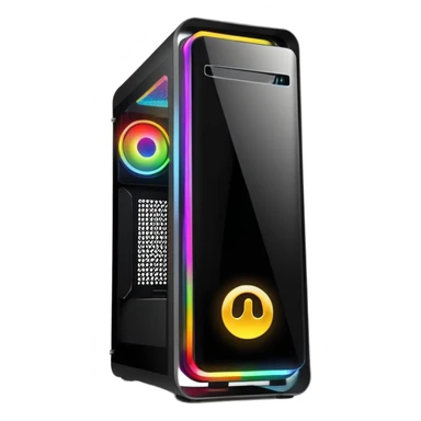 gaming PC modern desktop tower with RGB lights and side window sticker