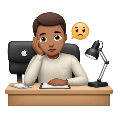 man sitting at his workplace, working hard, very tired sticker