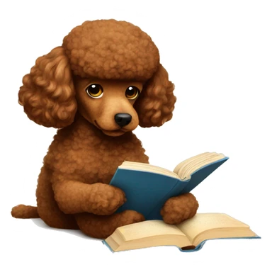 Brown poodle reading a book with a cup of tea sticker