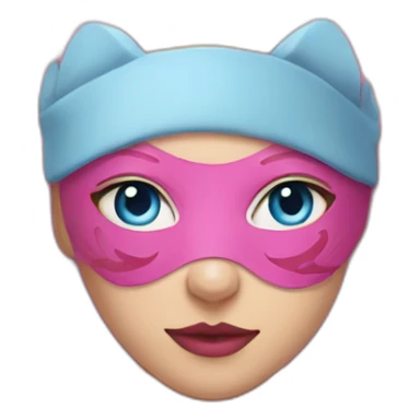 pink women wearing half kitsune mask blue eyes sticker