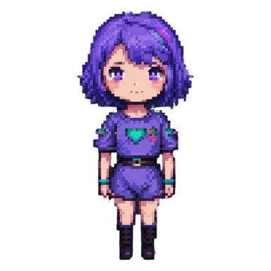 Girl with short purple hair, pixel art style sticker