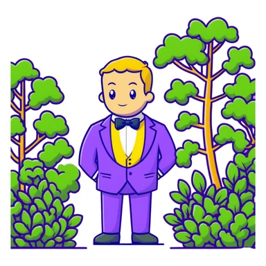 Man in a yellow tux hiding in a bush sticker