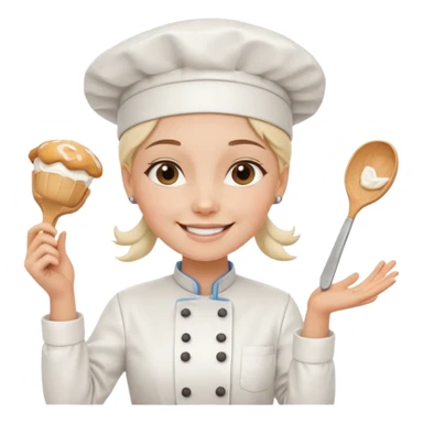 Young female baker - white chef hat, holding cream piping bags in both hands sticker