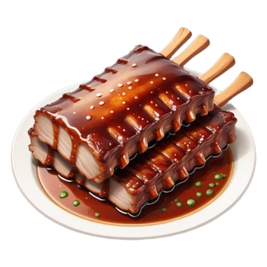 cinematic-realistic-barbeque-ribs-dish-emoji,-depicted-as-succulent,-slow-cooked-ribs-with-a-sticky-smoky-glaze-rendered-with-rich-textures-and-dynamic,-appetizing-lighting. baby back spare ribs sticker