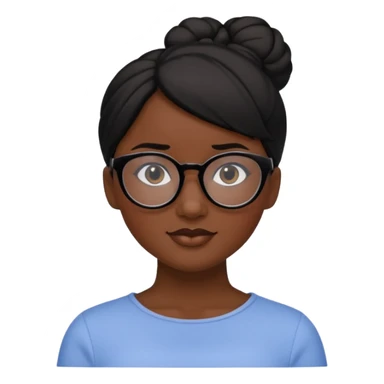 A woman with dark skin, black hair in a neat bun, black glasses, and an oval face with soft features. sticker