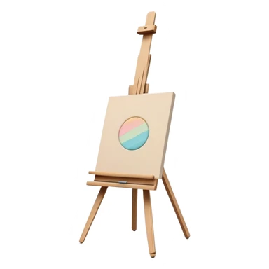 "Minimalist emoji of a small wooden easel holding a delicate canvas with soft abstract pastel strokes, thin black frame, clean art studio feel." sticker