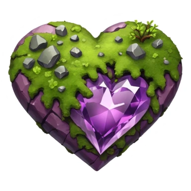 mossy heart shaped natural crystal purplish rock sticker
