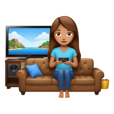 beautiful girl with long brown hair constructing new lounge room area with tv and couch sticker