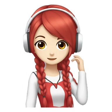 Yumi Sarah with long  Ponytail hair, with white-star red headphones and with anime dress sticker