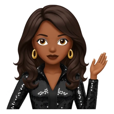 Maxine Jones from En Vogue with long dark brown hair, black sequin outfit sticker