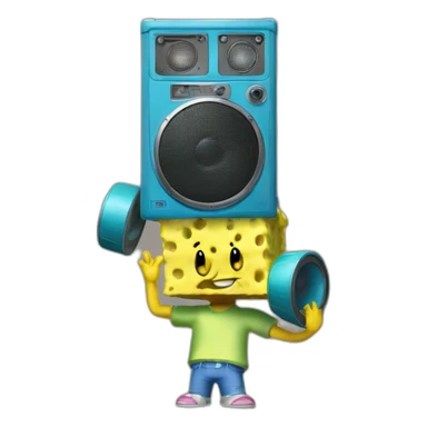 sponge bob holding a boombox speaker over his head sticker