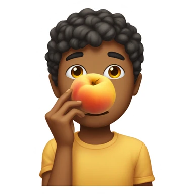 Sad eyes, pouting lips, hands holding big yellow peach sticker