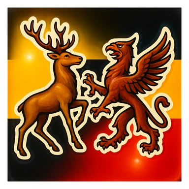 Baden-Württemberg coat of arms animal featuring a stag and griffin, less cartoonish, with the Baden-Württemberg flag as background, retro stickers style, no text sticker