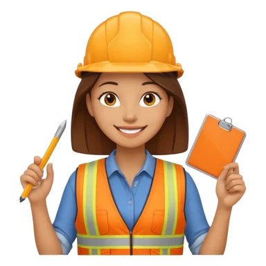 worker woman wearing orange west holding a ruler sticker