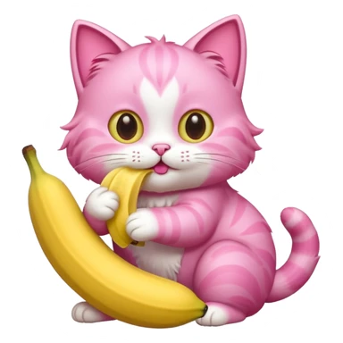 A pink cat eating a banana sticker