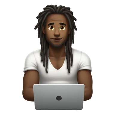 Black-guy-with-dreads-wearing-white-vest-sitting-down-on-floor-facing-foward-focused-on-laptop-computer sticker