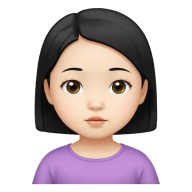 close up toddler girl face, Asian small eyes, light skin, straight black hair, no body, no neck sticker