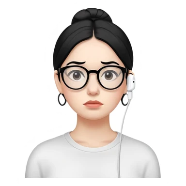 "- Nữ
- 30 tuổi
- Da trắng
- Tóc đen
- Đeo kính, đeo airpod
- Mặt buồn
" sticker