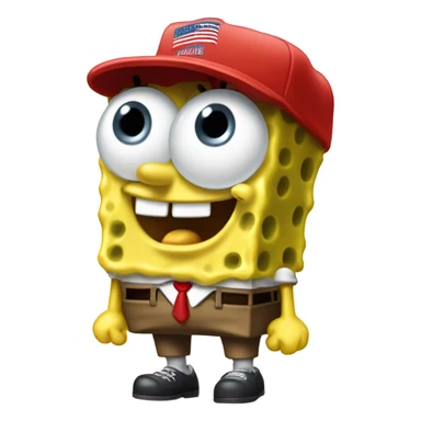 SpongeBob in a MAGA baseball cap sticker