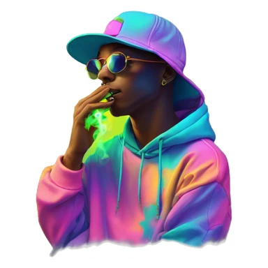 Multicoloured neon person smoking wearing hoodie dancing hip hop bucket hat tropical Skater fashion aesthetic baggy clothes graphic t shirt 420 sticker