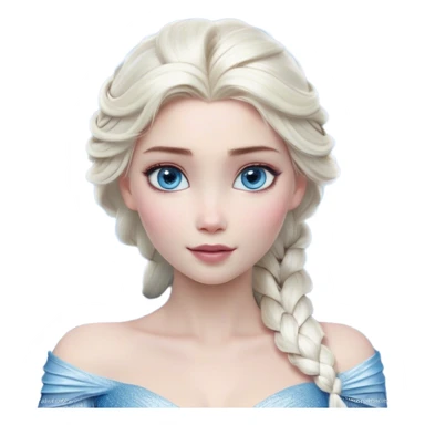 Cinematic Realistic Elsa Portrait, depicted with lifelike skin texture, soft natural lighting, and intricately detailed platinum blonde hair styled elegantly. Her striking, expressive blue eyes exude confidence and grace, complemented by a serene and regal expression. She is dressed in her signature icy attire, with shimmering fabric textures and delicate folds that catch the light beautifully. The portrait features a soft, enchanting glow with a cool, radiant finish, capturing the essence of timeless elegance in a realistic and painterly style, evoking a sense of depth and authenticity. sticker