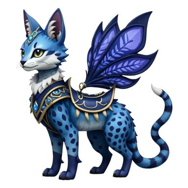 Epic complex knightly divine glorious futuristic detailed dark dusky gloomy deep gothic indigo, realistic Fakémon-Sprigatito-Floragato-Meowscarada-Trico-Sergal-Serval-Vernid-creature (full body) sticker