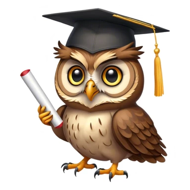Owl smiling with graduation hat and diploma in claws sticker