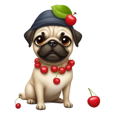  fun pug wearing hat and a dress with cherries sticker