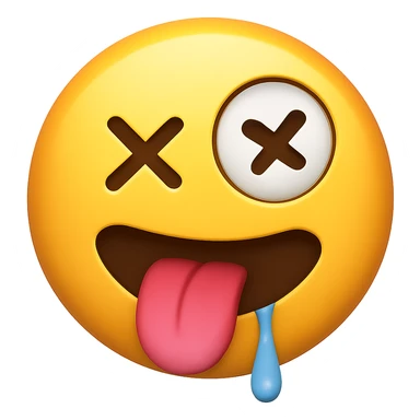 yellow face with crossed eyes, tongue out, drooling, drunk expression, remove background sticker