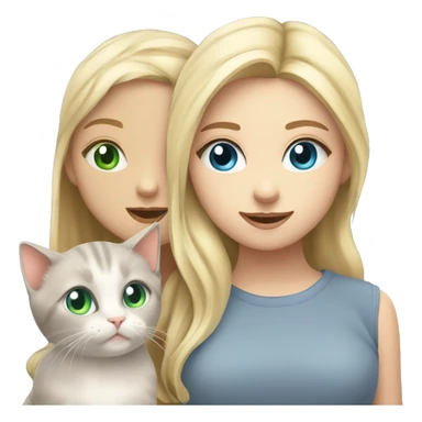 blue eyes grey kitten and green eyes blonde girl are friends sticker