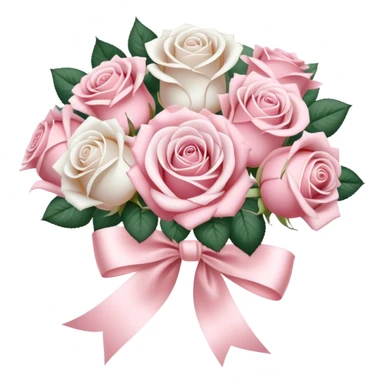 beautiful large aesthetic bouquet of roses in vintage style of white and powder pink color obligatory pearl silk ribbon  sticker