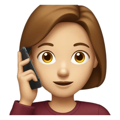 Young woman with brown bob hair with a phone in her hand in a burgundy T-shirt sticker