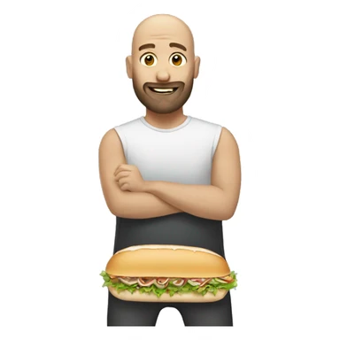 Bald guy with beard eating a sub sticker