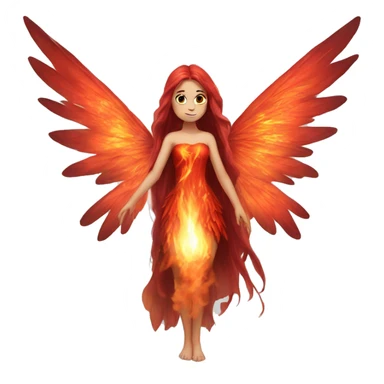 big wings, fire, Beautiful, fairy, red, long hair sticker