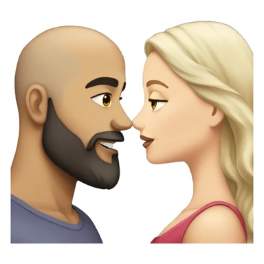 White girl dark hair kissing mixed bald man with beard sticker