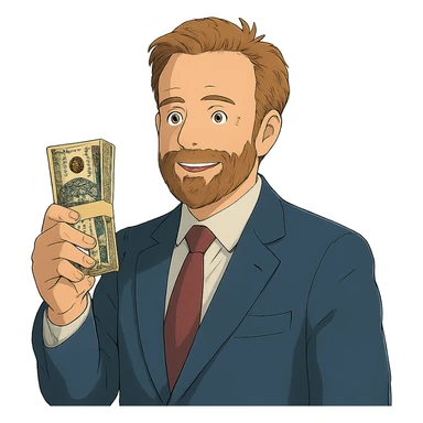 ghibli style Nikolai Astrup, Norwegian politician, holding a pack of money in his hand sticker