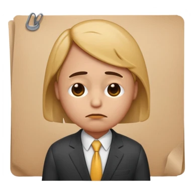 emoji character wearing a suit. face has a very sad, disappointed expression with drooping eyebrows and half-closed eyes. posture is dejected, with slumped shoulders just rejected from his interview to get a job, holding cv sticker