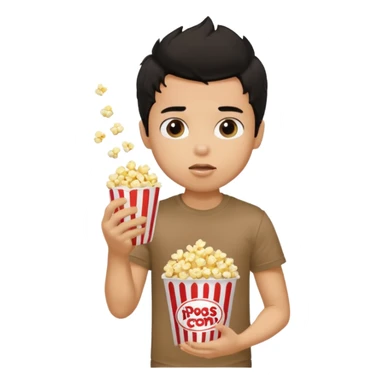 generate a pretty tan bratz boy with a brown tshirt on. eating popcorn. messy black hair sticker