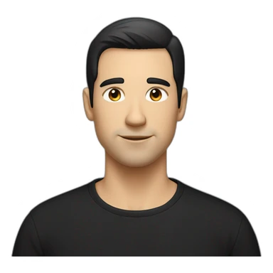 White man with very short black hair in black T-shirt sticker