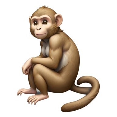 cinematic-macaque-realistic-full-body-sitting-emoji,-compact-muscular-frame-poised-on-a-rocky-outcrop,-short-curled-tail-resting-behind,-head-tilted-dramatically,-thick-dense-fur-in-warm-shades-of-brown-and-grey,-expressive-eyes-filled-with-intelligent-curiosity,-simplified-yet-realistic-focused-features,-highly-detailed,-glowing-with-an-almost-sarcastic-glow sticker