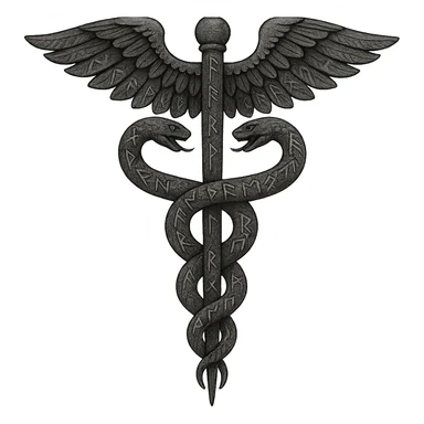 A caduceus intertwined with Viking runes, combining medical and Norse themes sticker