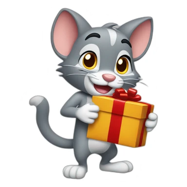 Tom and Jerry full body holding a Christmas present sticker