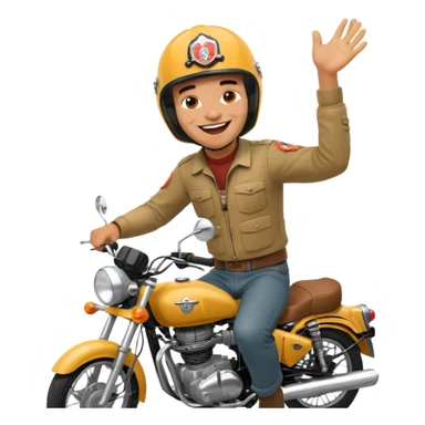 A man on a Royal Enfield bike laughing sticker