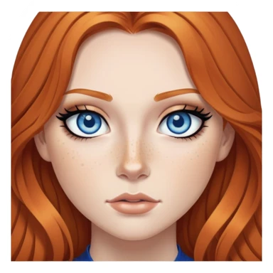 ginger hair, blue eyes, freckled, baddie,pretty makeup, strong makeup, black eyeliner, long hair sticker