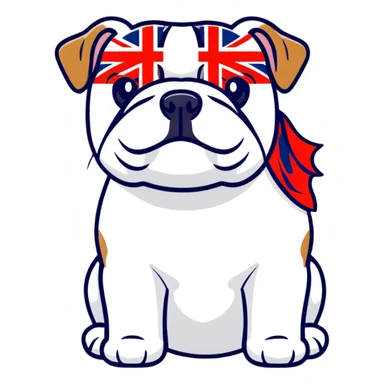 A cute cartoon English bulldog with small English flag sticker