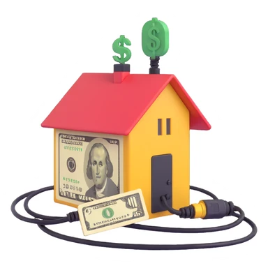 extension cable with a money sign and a house together, compact style sticker
